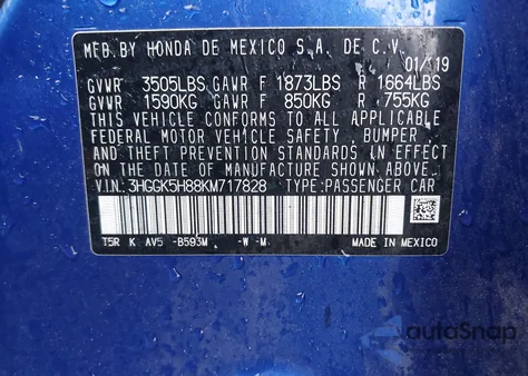 2019 Honda Fit Ex из США, поврежденный, VIN 3HGGK5H88KM717828